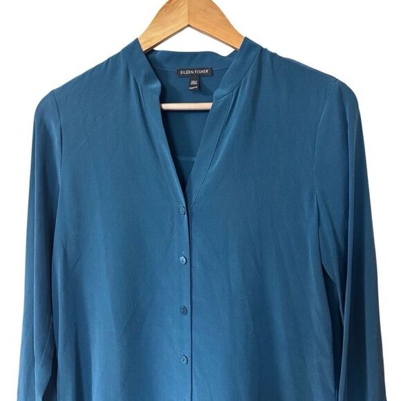 Eileen fisher silk crepe de chine stand collar blouse shirt size XXS - Picture 12 of 12